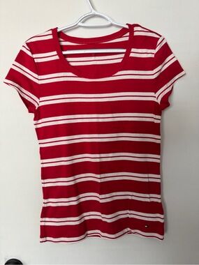 Tommy Hilfiger Red White Striped Cotton T-Shirt Size L